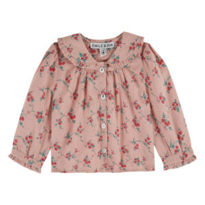 BLOUSE ROSE A FLEURS ROUGES