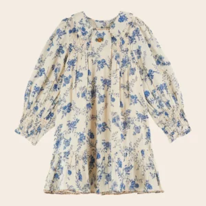 ROBE SMOCKEE ORCHIDEES BLEUES